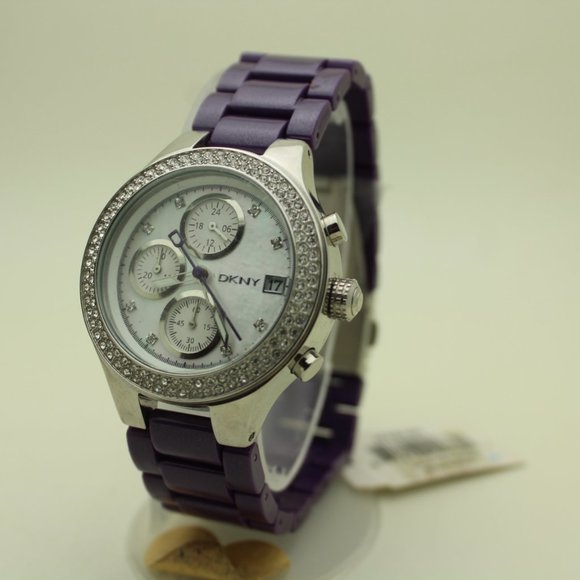 DKNY NY8101 Trendy Purple Band Ceramic Crystal Chronograph Women\'s Watch main image 8